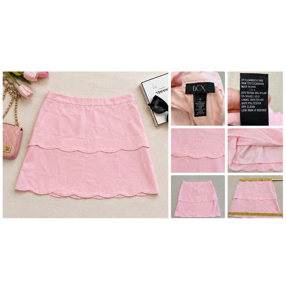 BCX Scalloped Tiered Mini Skirt Womens 9 Pink Coquette‎ Y2K Pastel